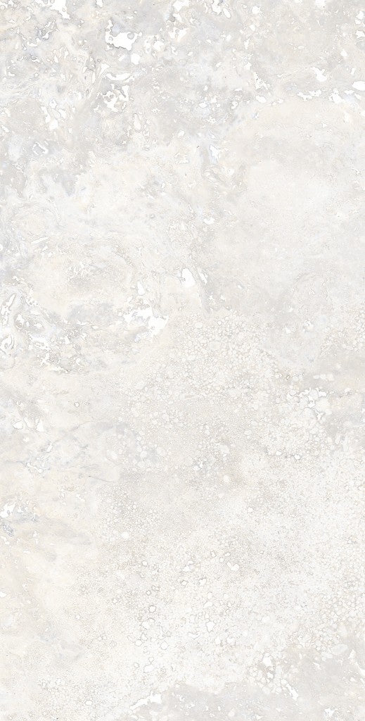 Charleston grey travertine-effect matt porcelain 300x600mm tile on a bathroom wall