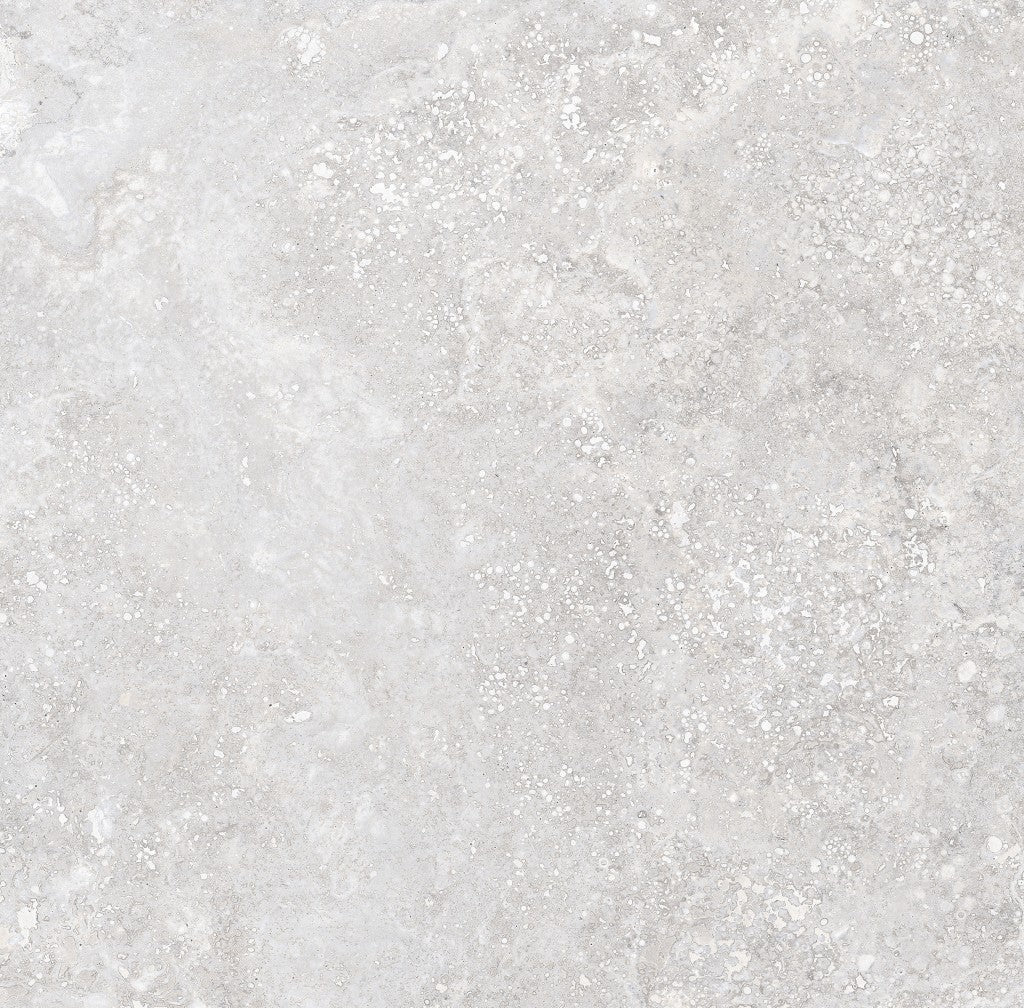 Charleston grey travertine-effect matt porcelain 600x600mm tile on a wall