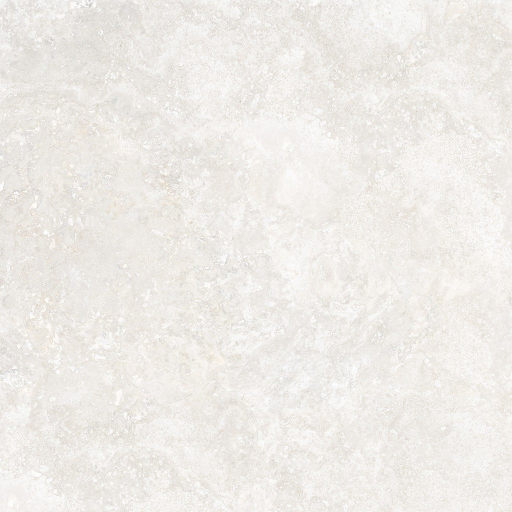 Charleston white travertine-effect matt porcelain 1200x1200mm slab laid on a floor