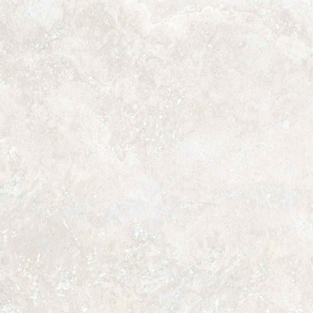 Charleston white travertine-effect matt porcelain 1200x1200mm slab on a wall