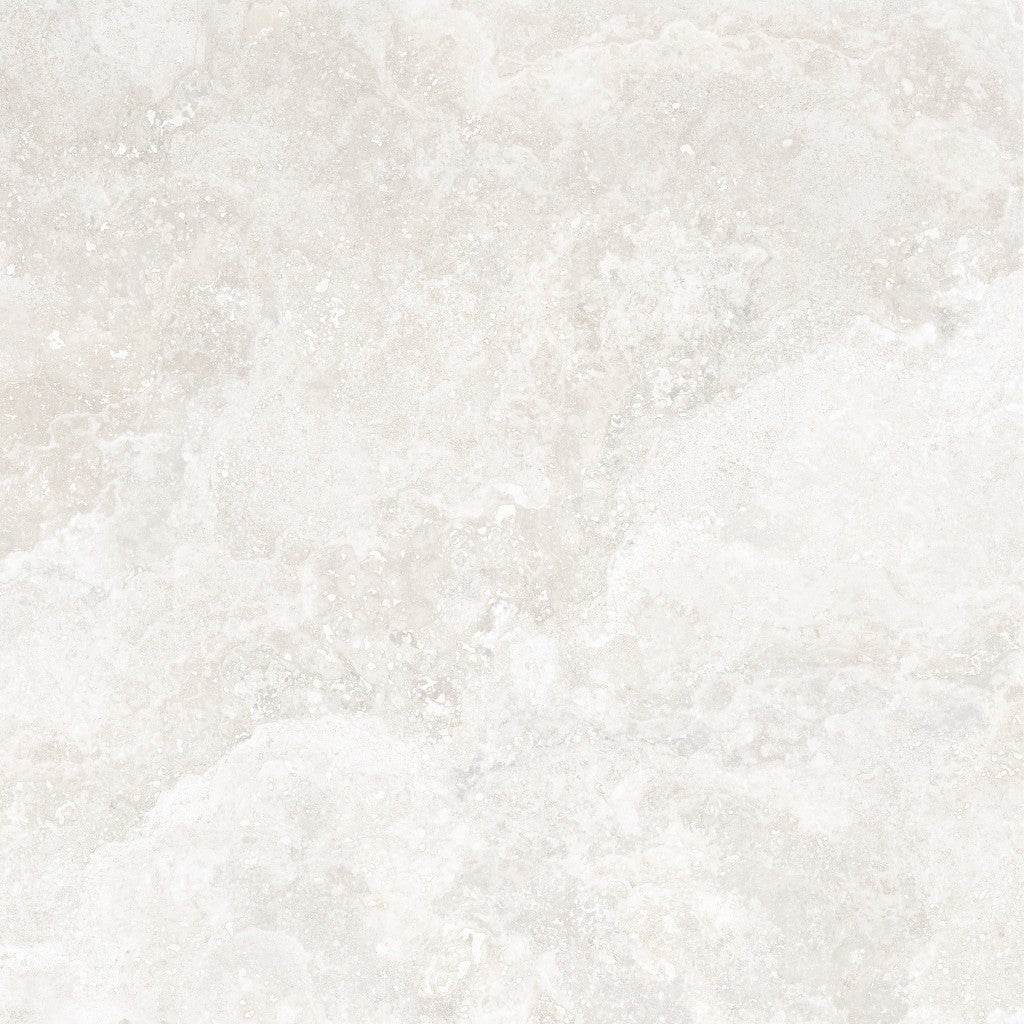 Charleston white travertine-effect matt porcelain 1200x1200mm slab, room setting
