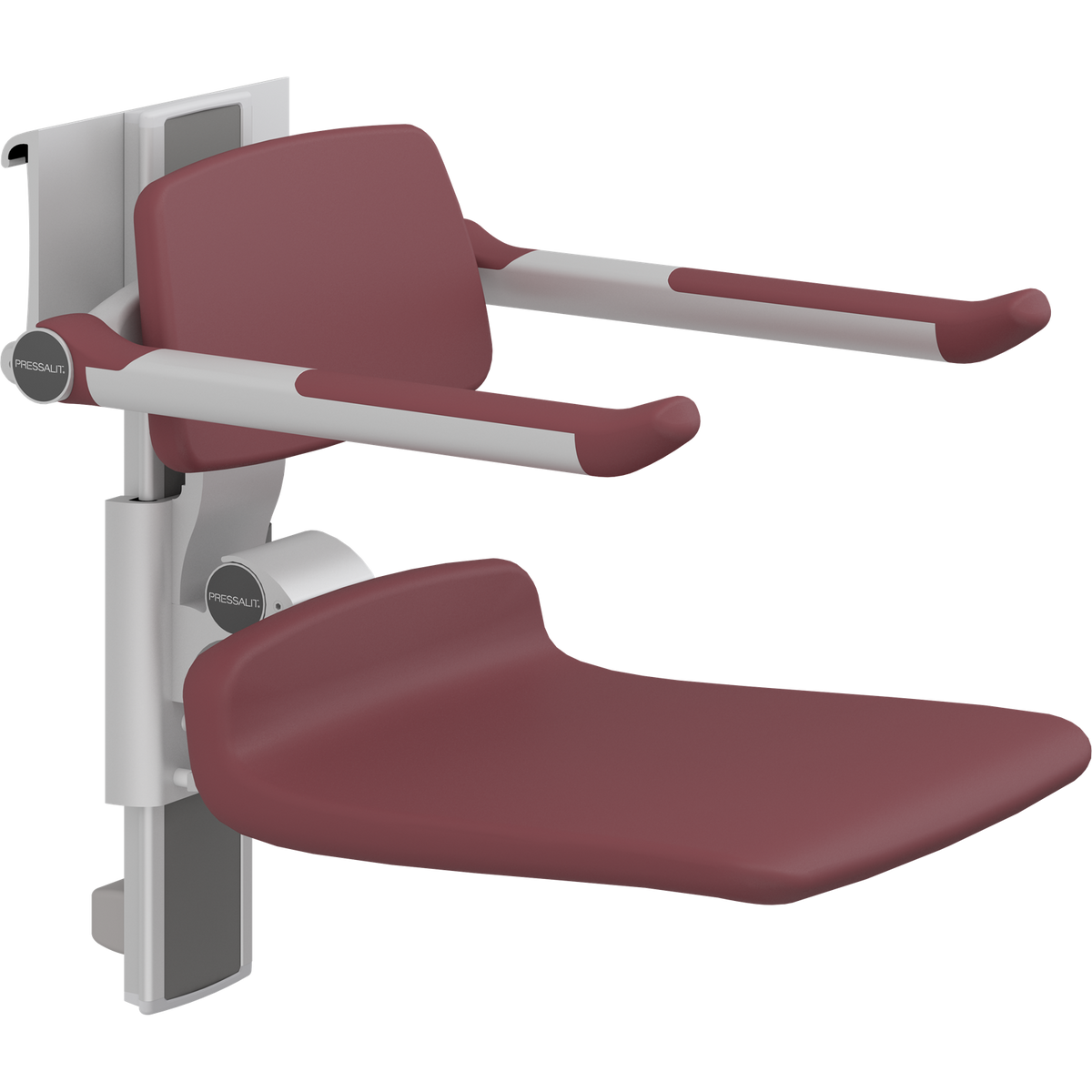 Pressalit PLUS shower seat – 450 mm Manual – Back & Armrests, Standard Seat, Red