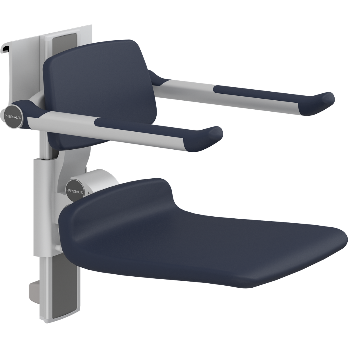 Pressalit PLUS shower seat – 450 mm Manual – Back & Armrests, Standard Seat, Dark Blue