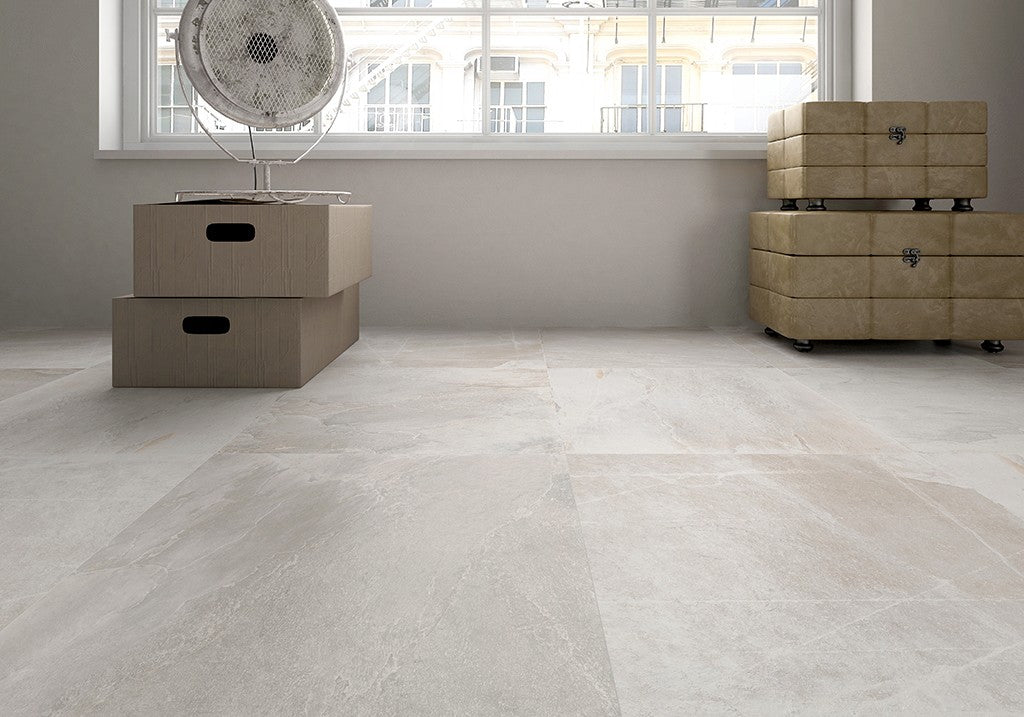 Edgartown bone stone effect matt porcelain wall and floor tile 600x600mm
