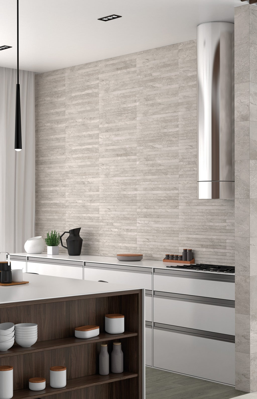 Edgartown grey stone effect overlap decor matt ceramic wall tile 300x600mm