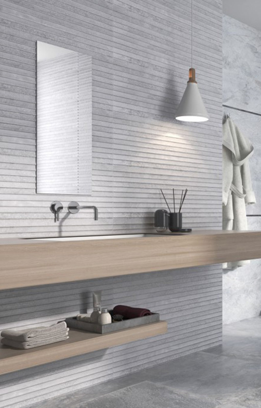 Edgartown grey stone effect overlap decor matt ceramic wall tile 300x900mm