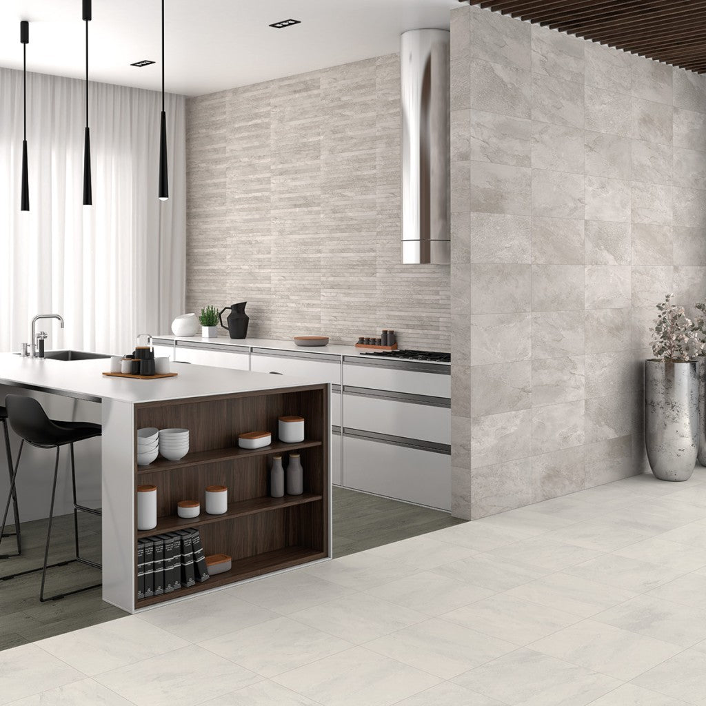 Edgartown grey 300x600mm ceramic wall tile in a bathroom setting