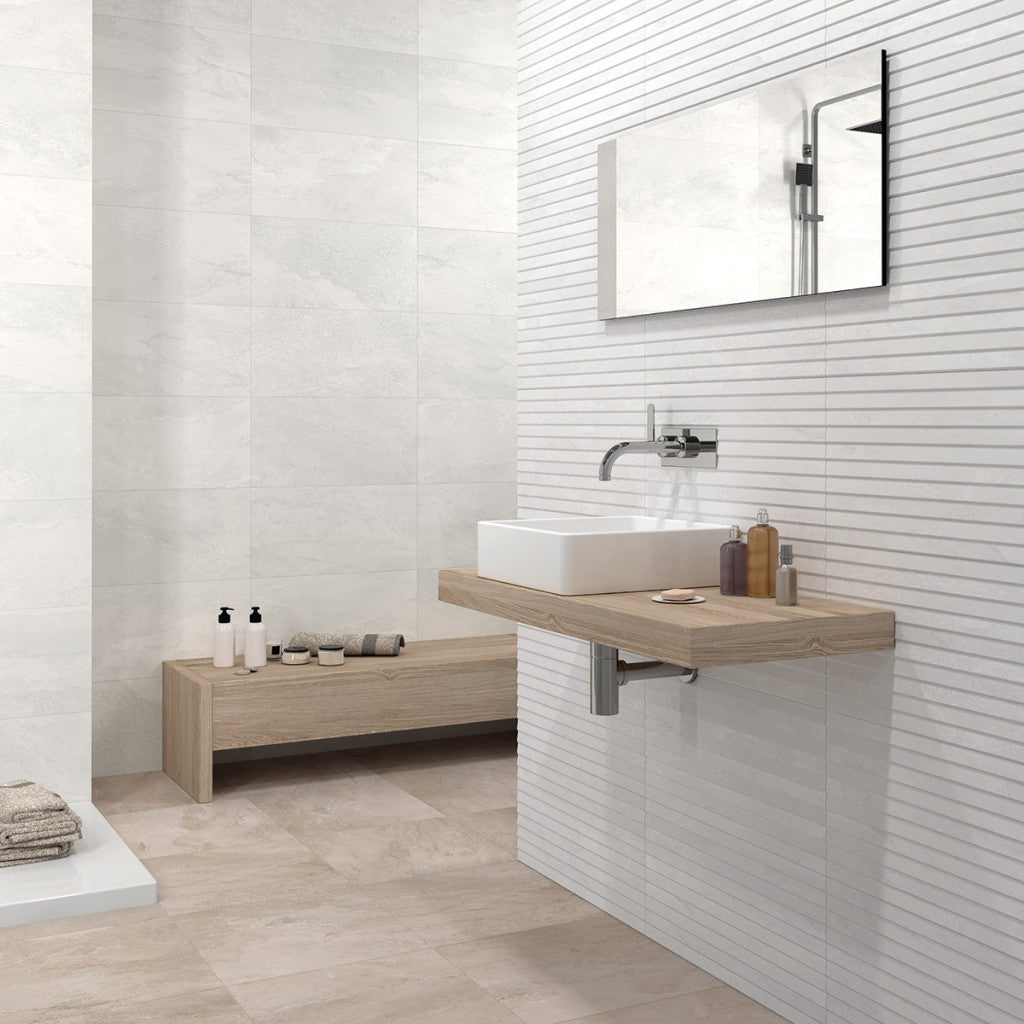 Edgartown white overlap decor ceramic wall tile 300x600mm with the plain white tile