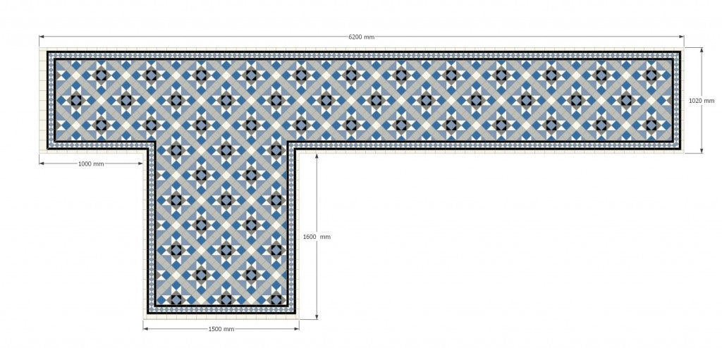 Edisto ocean blue Victorian pattern matt porcelain floor tile close-up