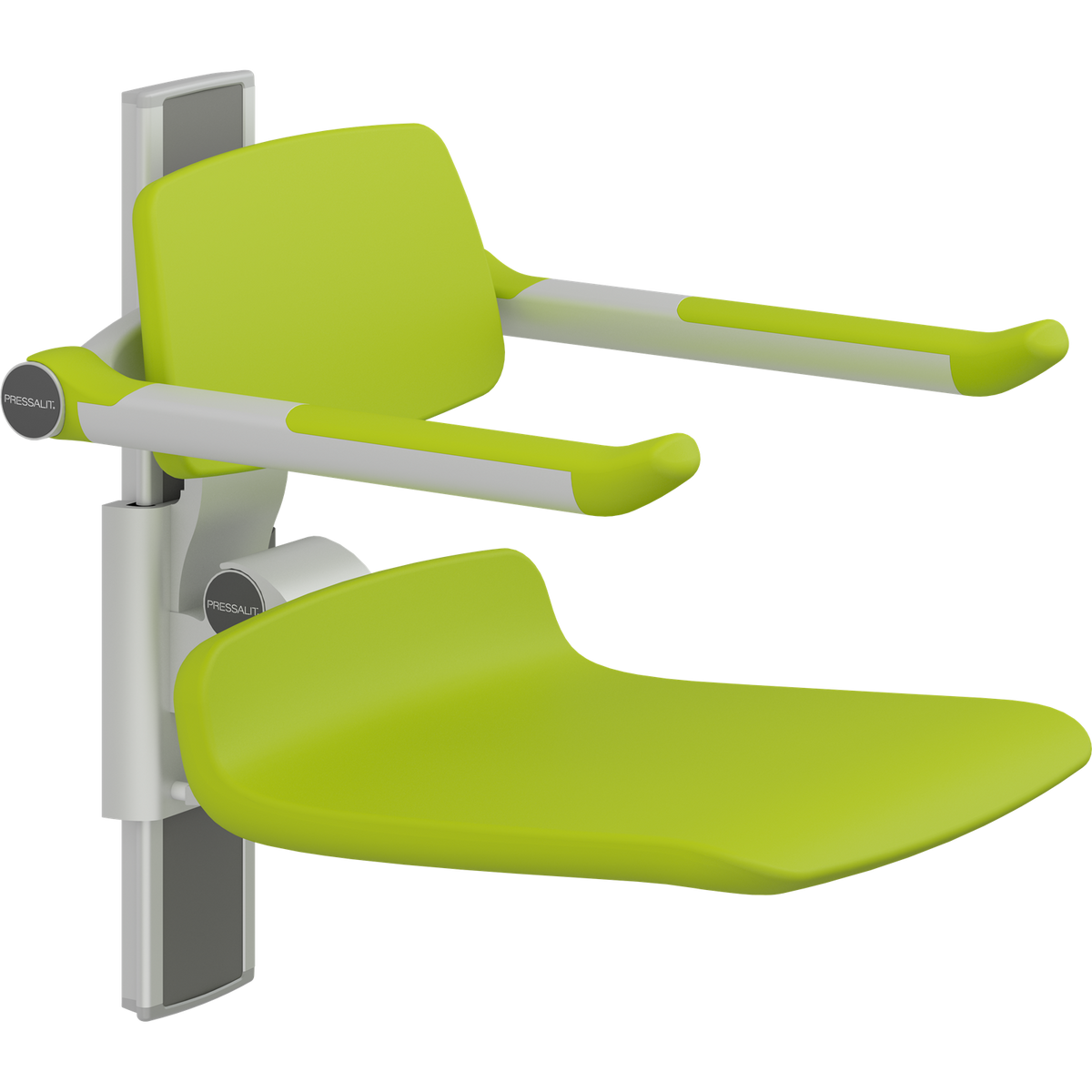 Pressalit PLUS shower seat – 450 mm Manual – Back & Armrests, Standard Seat, Lime Green