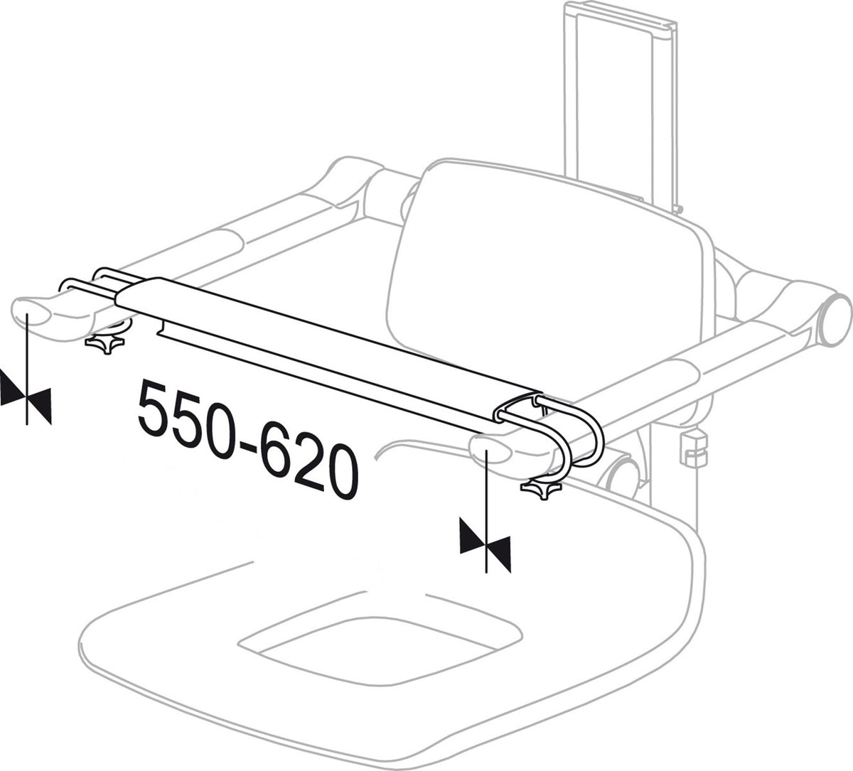 Pressalit PLUS front support 550–620 mm – dimension drawing