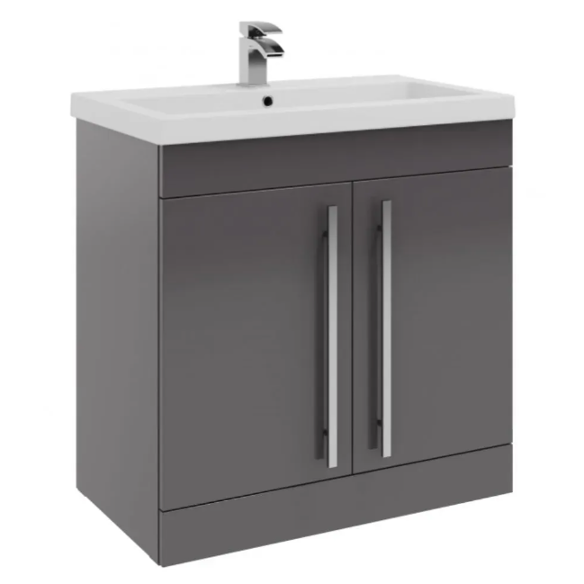 Kartell K-VIT Purity 800mm Floor Standing 2 Door Unit With Mid Depth Ceramic Basin - Storm Grey Gloss (FUR042PU-FUR062PU)