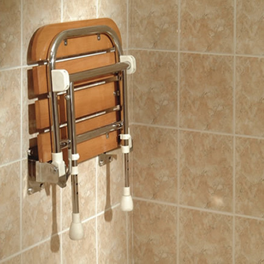 AKW Wooden Slatted Shower Seat – Fold Up Seat or Freestanding Stool, photo 4