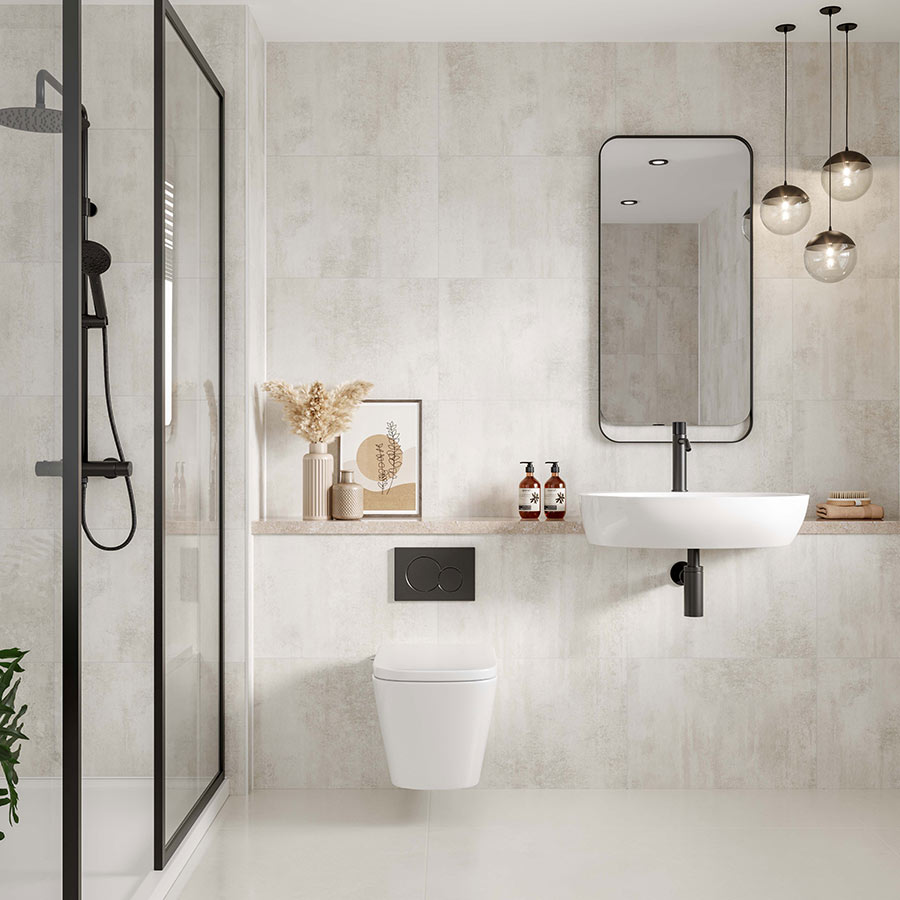 Multipanel Tile White Gypsum Large Tile Bathroom Wall Panel 2400 x 598mm – Textured Matt, photo 2