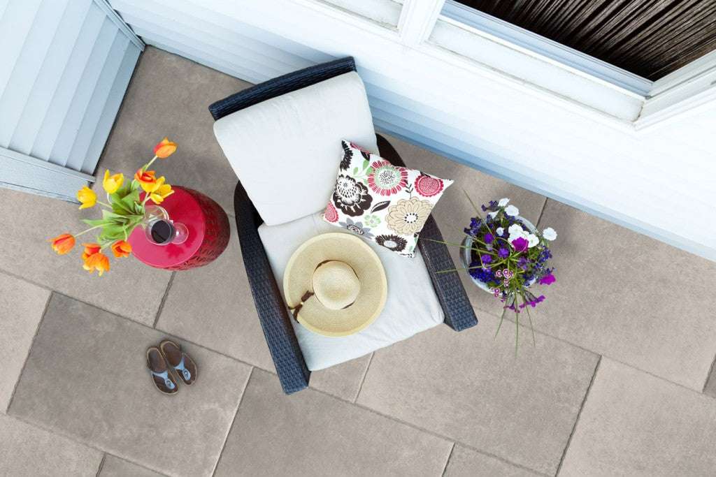 Galveston grey 20mm porcelain paving laid on a patio