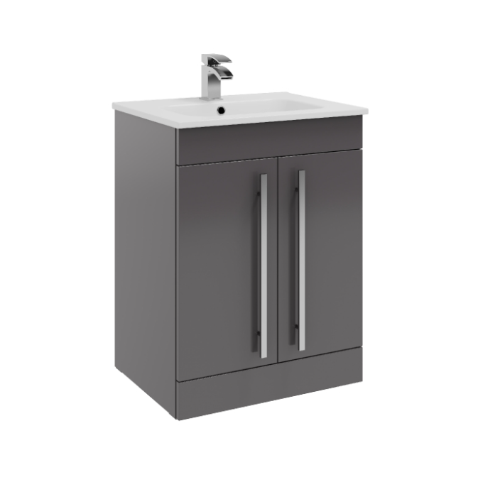 Kartell K-VIT Purity 500mm Floor Standing 2 Door Unit With Mid Depth Ceramic Basin - Storm Grey Gloss (FUR127PU-FUR064PU)