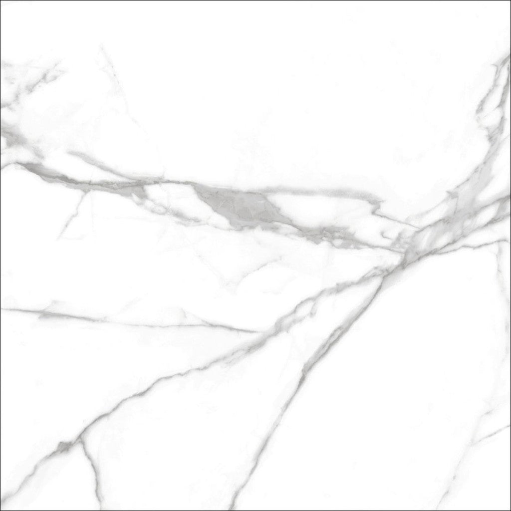 Hatteras White marble effect polished porcelain wall and floor tile 600x600mm