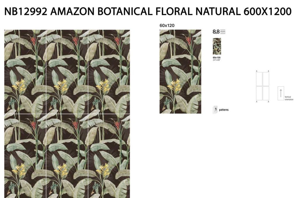 Hyannis Botanical satin porcelain wall tile detail