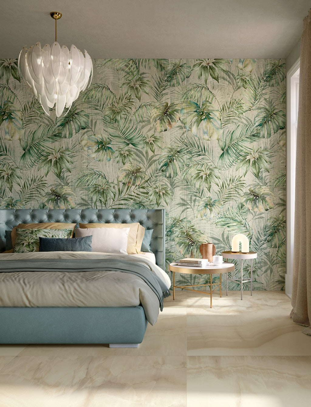 Hyannis Paradise floral satin porcelain wall panel mural 600x1200mm