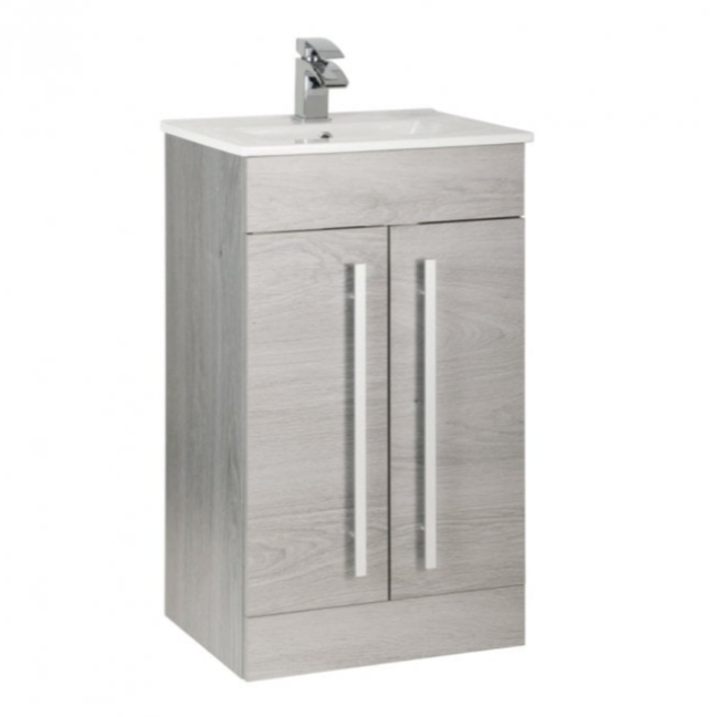 Kartell K-VIT Purity 500mm Floor Standing 2 Door Unit With Ceramic Basin - Silver Oak (PSO500DO-FUR063PU)