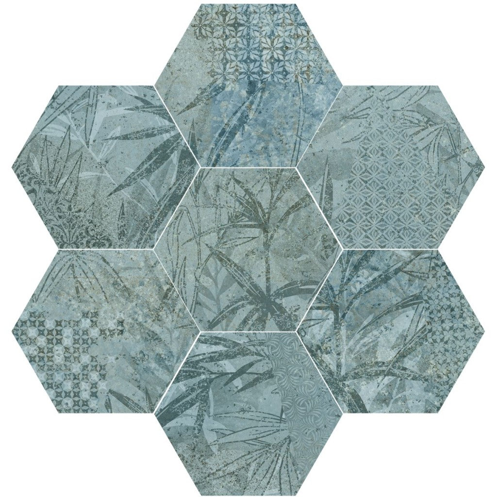 Kennebunk Mint Metallic Satin Porcelain Tropical Decor Hexagon Wall & Floor Tile 150x170mm, view 4