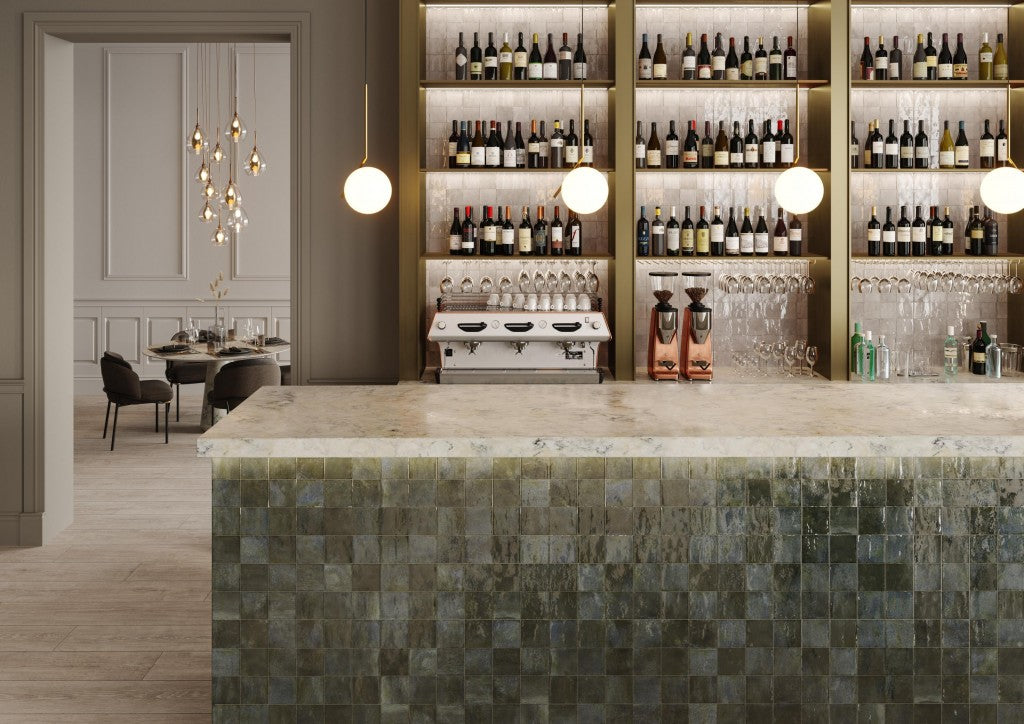 La Jolla blend gloss square mosaic effect porcelain tile 300x600mm detail
