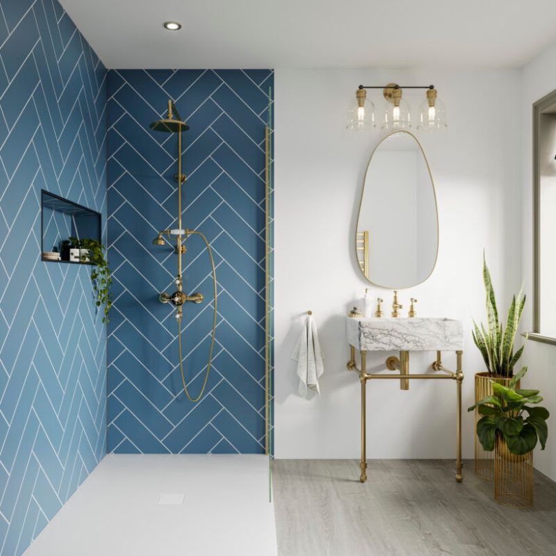 Multipanel Tile Misty Blue Herringbone Bathroom Wall Panel 2400 x 598mm – Matt, photo 3