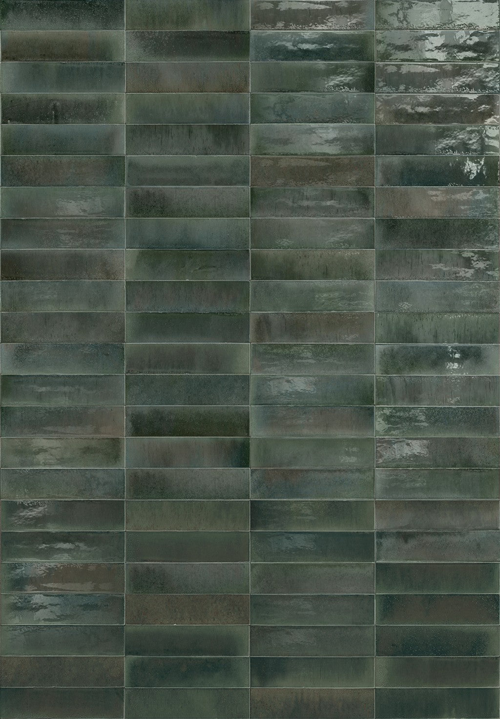 Montauk forest green gloss porcelain tile 240x60mm close-up