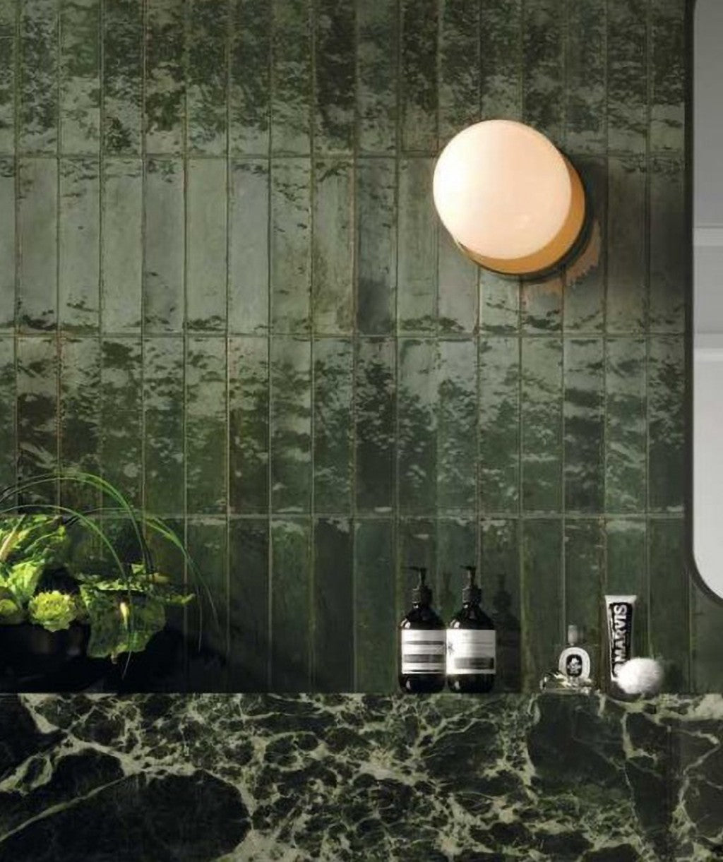 Montauk green gloss porcelain wall and floor tile 240x60mm