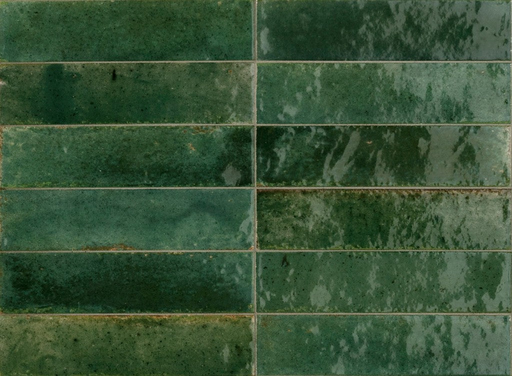 Montauk green gloss porcelain tile 240x60mm room setting
