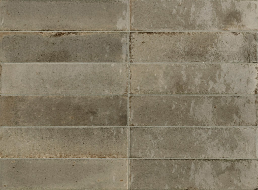 Montauk greige gloss porcelain tile 240x60mm room setting