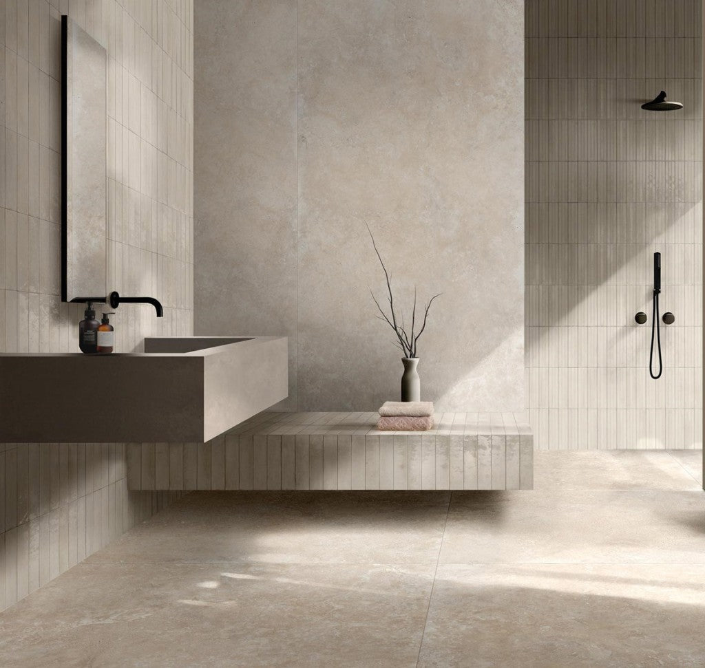 Montauk ivory gloss porcelain tile 240x60mm close-up