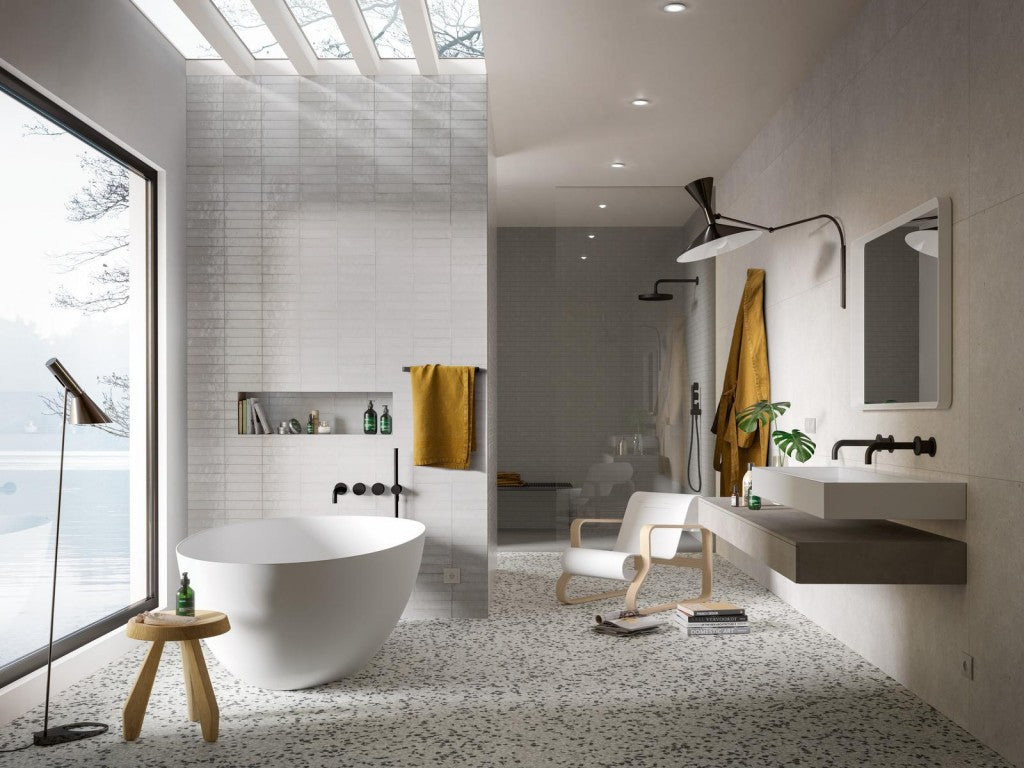 Montauk white gloss porcelain wall and floor tile 240x60mm close-up