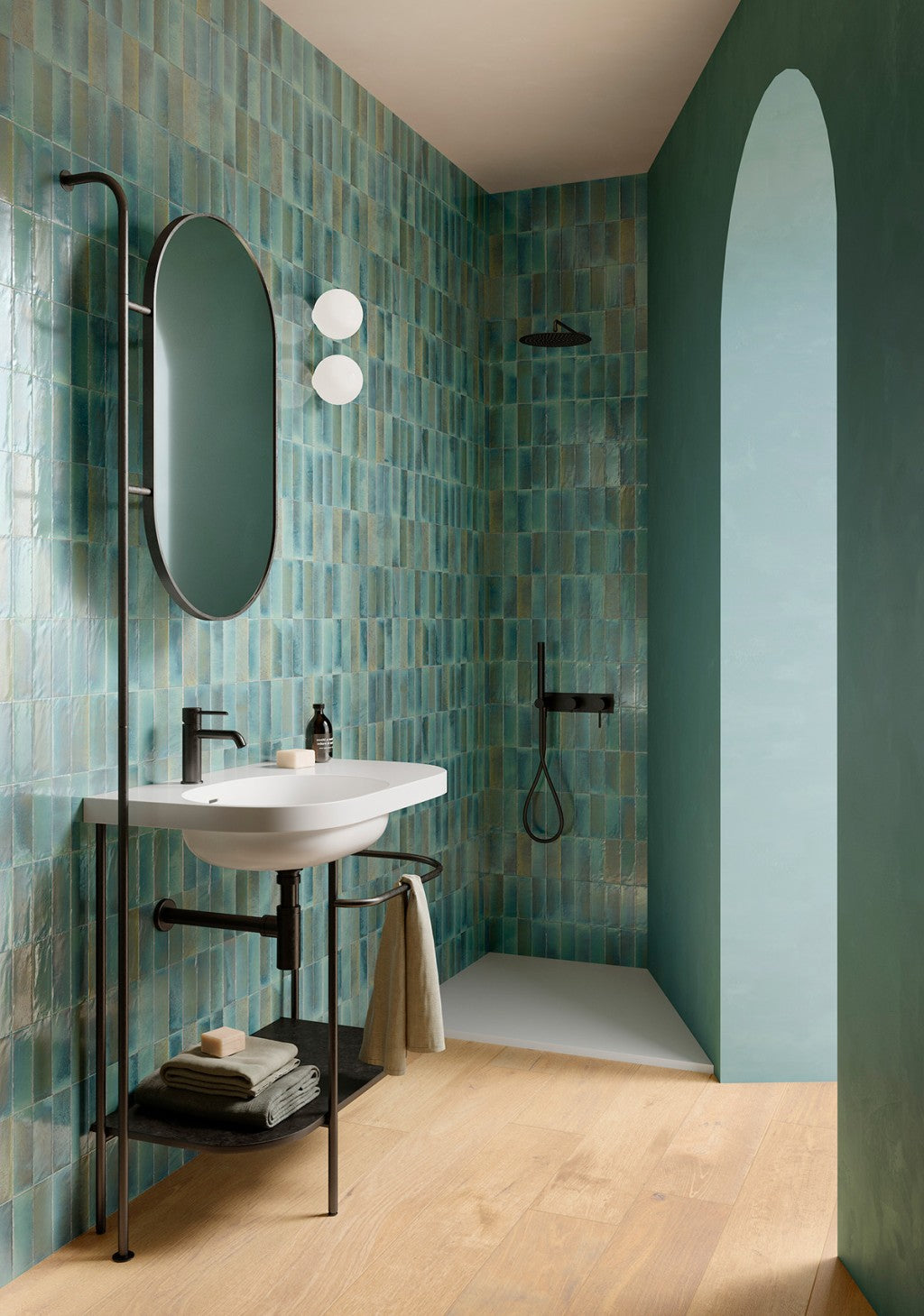 Nantucket Blue gloss porcelain wall and floor brick tile 75x200mm