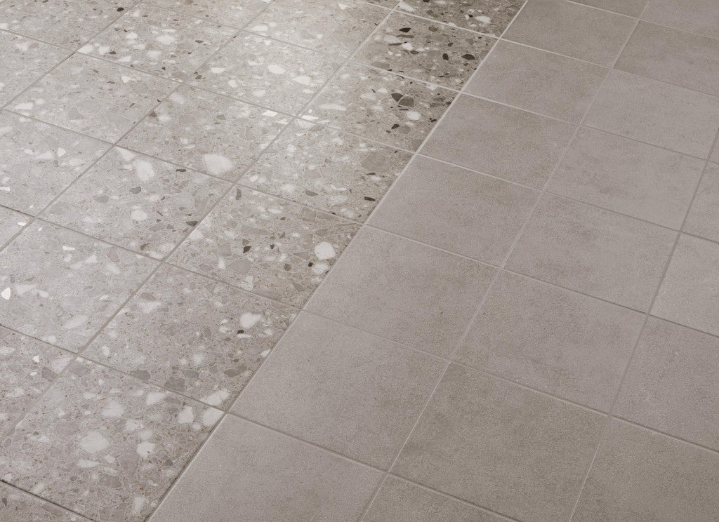 Provincetown grey terrazzo effect matt ceramic tile 200x200mm detail