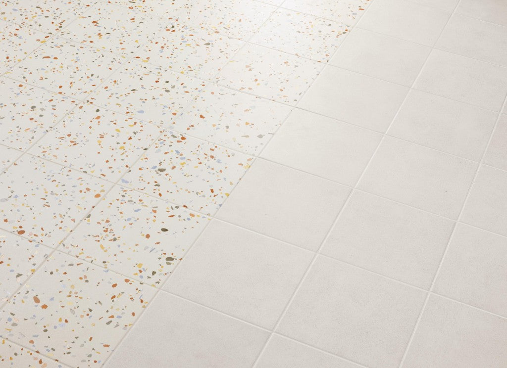 Provincetown white terrazzo effect matt ceramic tile 200x200mm detail