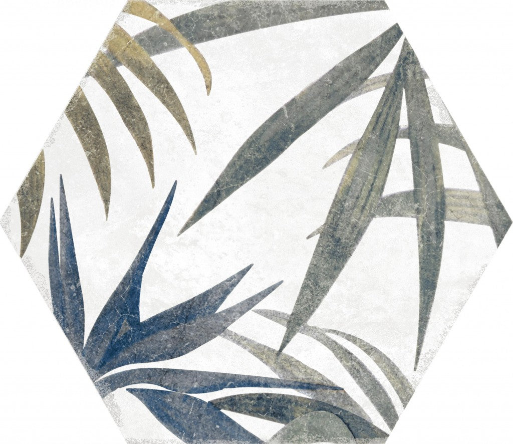 Stone Harbor White floral hexagon tile, pattern variation 4