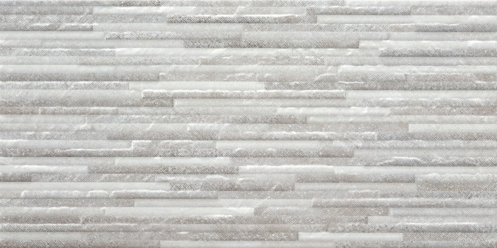 Westerly White stone effect split face decor matt ceramic wall tile 300x600mm