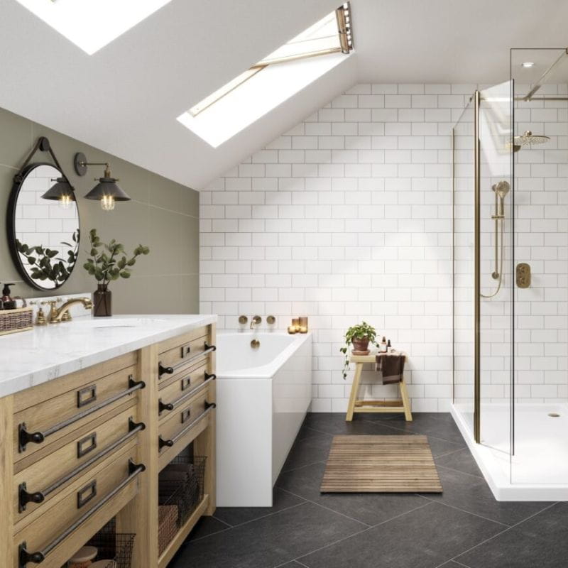 Multipanel Tile White Grey Metro Bathroom Wall Panel 2400 x 598mm – Matt, photo 3