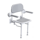 AKW 1000 Series Compact Wall Mounted Fold Up Grey Padded Shower Seat with Back and Arms (01122)