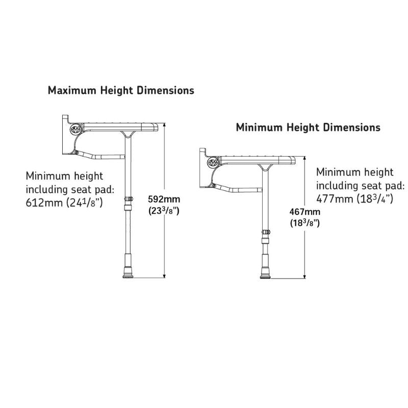 AKW 2000 Series Compact Wall Mounted Grey Padded Fold Up Shower Seat (02000P)
