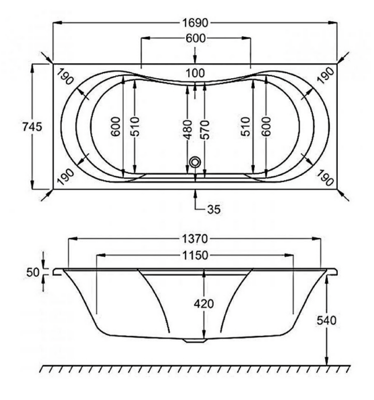 Carron Arc Duo 1700x750mm Double Ended Bath - White Gloss (02017)