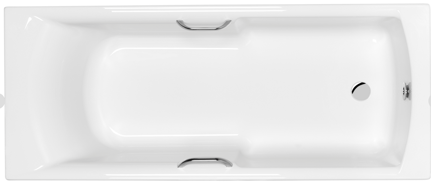 Carron Axis 1600x700mm Single Ended Carronite Bath with Twin Grips- White Gloss (02034T)
