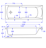 Carron Axis 1700x700mm Single Ended Carronite Bath with Twin Grips- White Gloss (02038T)