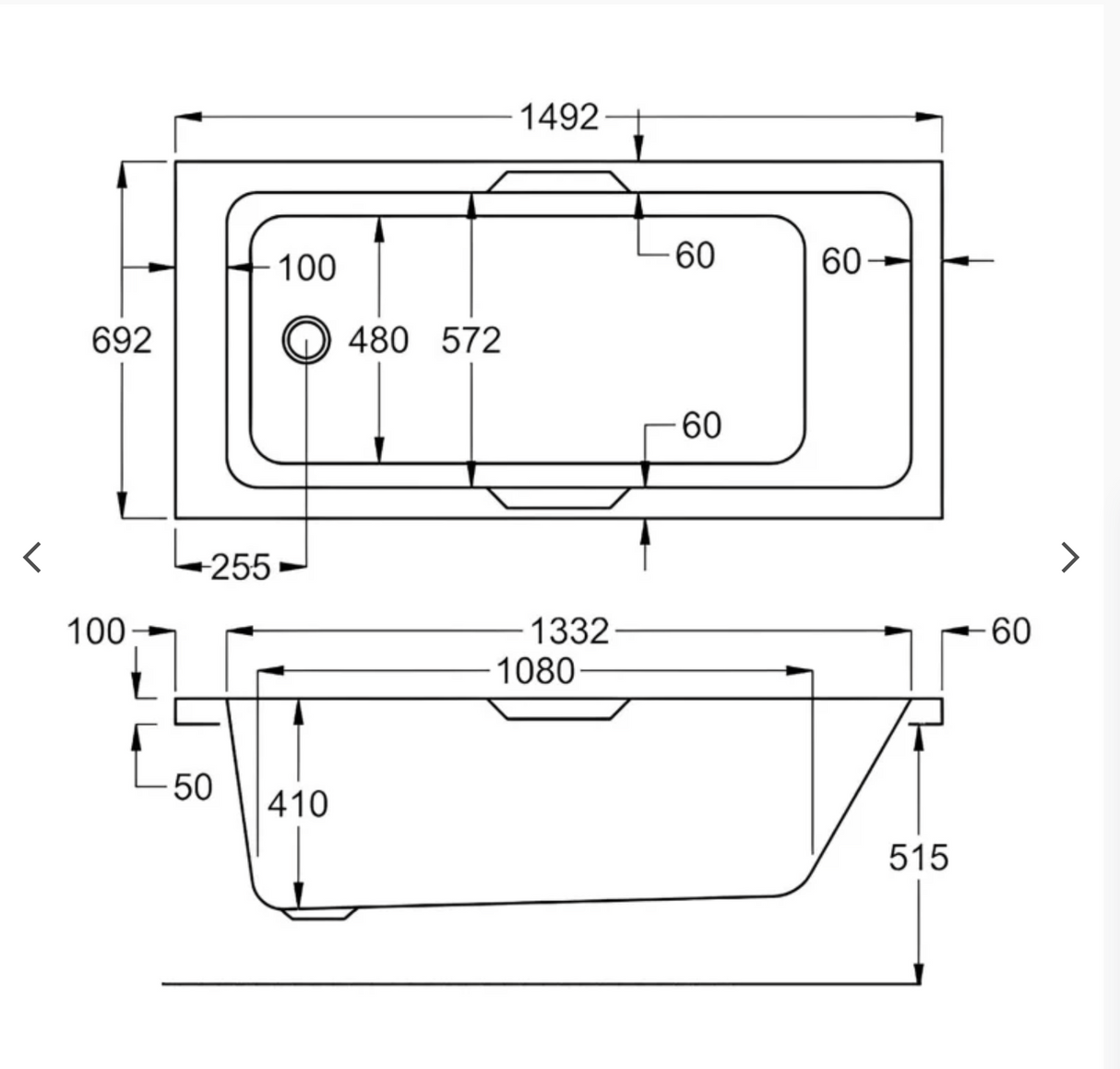 Carron Integra 1500x700mm Single Ended Bath with Twin Grips -Carronite - White Gloss (02166)