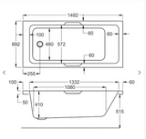 Carron Integra 1500x700mm Single Ended Bath with Twin Grips -Carronite - White Gloss (02166)