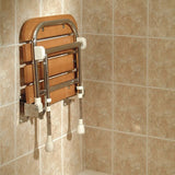 AKW 4000 Series Fold Up Wooden Slatted Wall Mounted Shower Seat with Support Legs (04030)