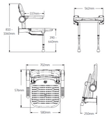 AKW  4000 Series Extra Wide Wall Mounted Shower Seat with Back & Blue Padded Arms (04140)