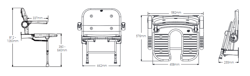 AKW 400 Series Standard Wall Mounted Fold Down Moulded Horseshoe Padded Seat with Support Legs Padded Arms and Back (04160P)