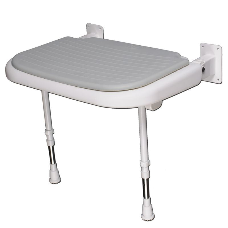 AKW 4000 Series Wall Mounted Extra Wide Fold up Moulded Grey Padded Seat with Support Legs(04210P)
